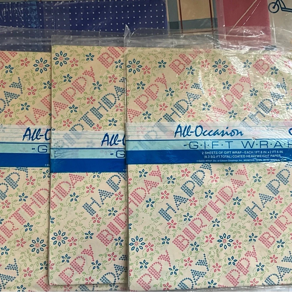 Vintage NOS Lot of 7 Cleo Gift Wrap All Occasions Birthday Wrapping Paper